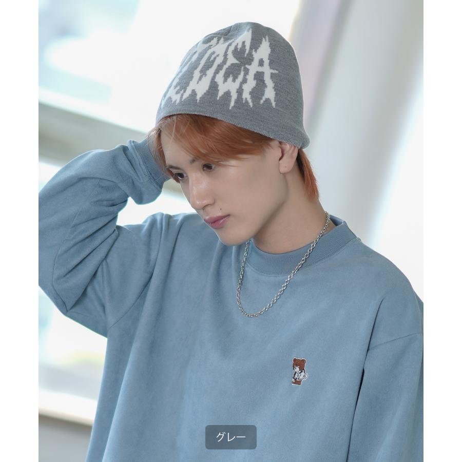 ニット帽 メンズ ロゴデザイン ニットキャップ ビーニー ストリート スケーター 古着MIX 韓国ファッション ブラック | improves | 07