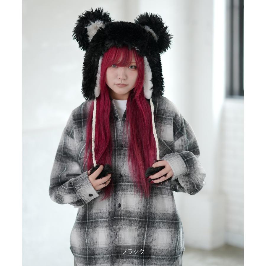 キャップ メンズ ユニセックス 耳付き ボアキャップ ストリート 原宿系 古着MIX 韓国ファッション アイボリー ブラック ベージュ | improves | 04
