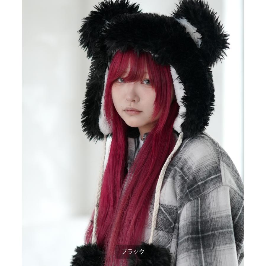 キャップ メンズ ユニセックス 耳付き ボアキャップ ストリート 原宿系 古着MIX 韓国ファッション アイボリー ブラック ベージュ | improves | 05