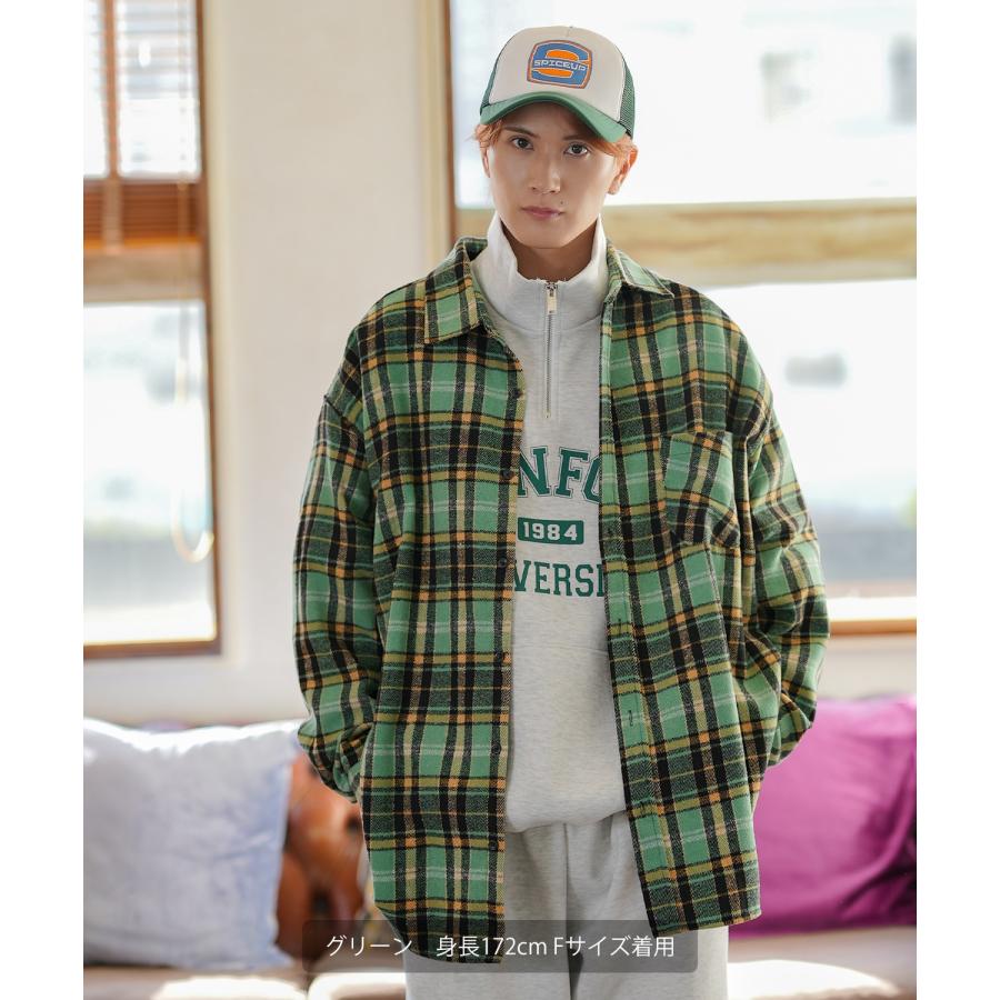 シャツジャケット メンズ チェック 長袖シャツ ストリート カジュアル アメカジ 古着MIX 韓国ファッション オレンジ グリーン | improves | 03