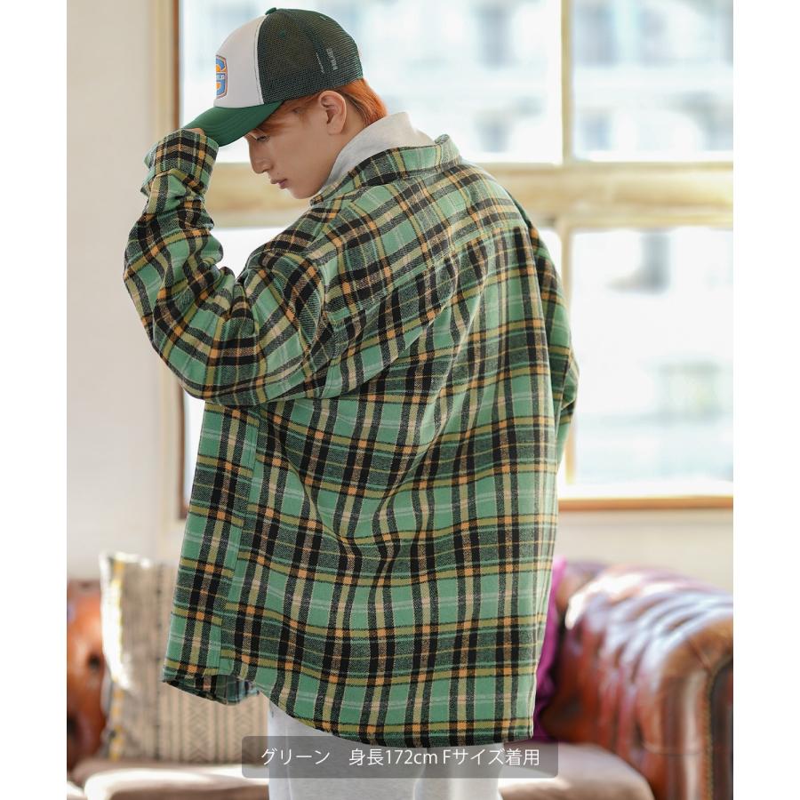 シャツジャケット メンズ チェック 長袖シャツ ストリート カジュアル アメカジ 古着MIX 韓国ファッション オレンジ グリーン | improves | 04