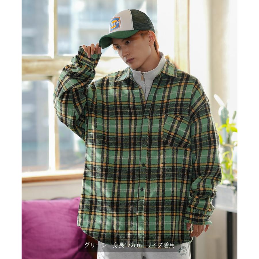 シャツジャケット メンズ チェック 長袖シャツ ストリート カジュアル アメカジ 古着MIX 韓国ファッション オレンジ グリーン | improves | 05