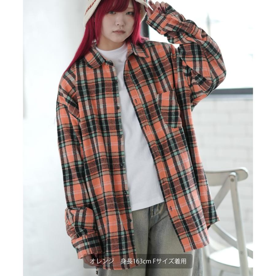 シャツジャケット メンズ チェック 長袖シャツ ストリート カジュアル アメカジ 古着MIX 韓国ファッション オレンジ グリーン | improves | 07