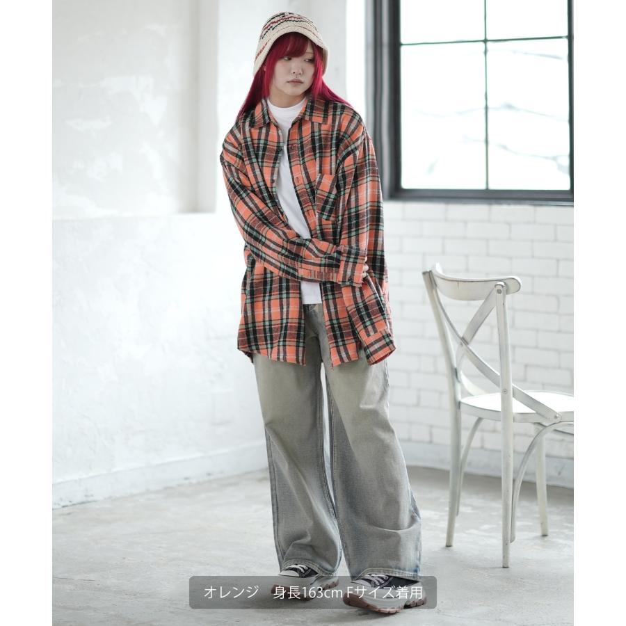 シャツジャケット メンズ チェック 長袖シャツ ストリート カジュアル アメカジ 古着MIX 韓国ファッション オレンジ グリーン | improves | 11