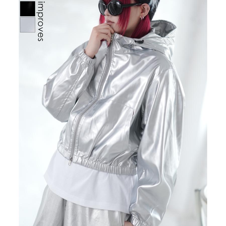 ブルゾン メンズ ジップパーカー ショート丈 ジャンパー アウター サイバー ストリート アメカジ 古着MIX 韓国ファッション シルバー ブラック | improves