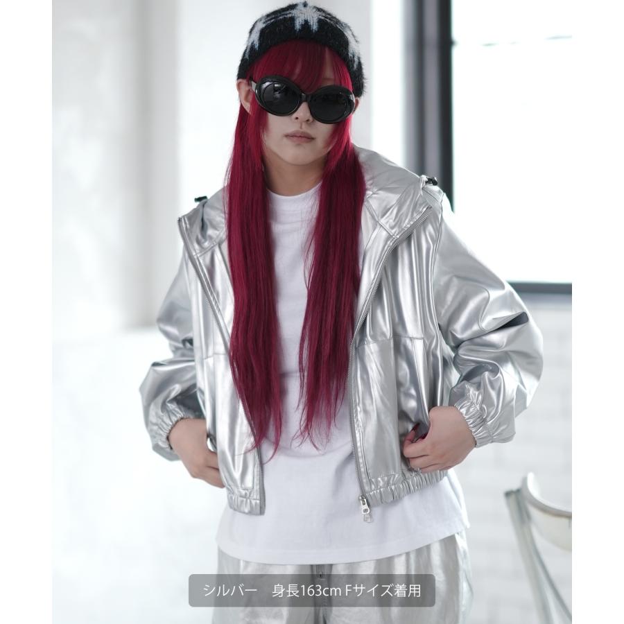 ブルゾン メンズ ジップパーカー ショート丈 ジャンパー アウター サイバー ストリート アメカジ 古着MIX 韓国ファッション シルバー ブラック | improves | 03