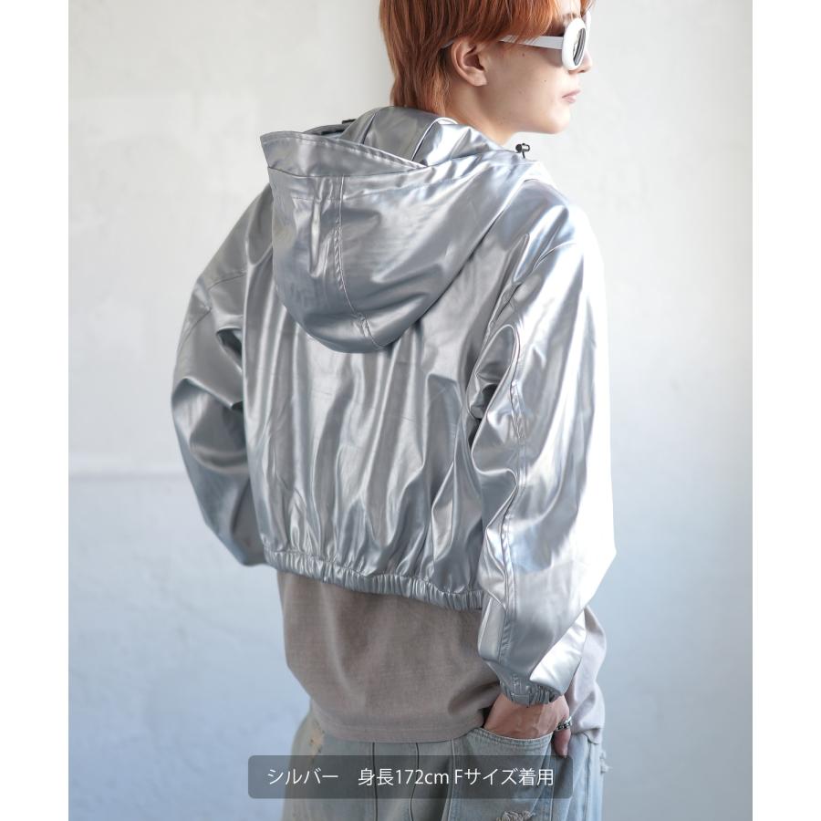 ブルゾン メンズ ジップパーカー ショート丈 ジャンパー アウター サイバー ストリート アメカジ 古着MIX 韓国ファッション シルバー ブラック | improves | 08