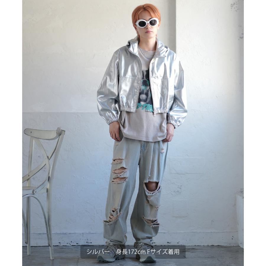 ブルゾン メンズ ジップパーカー ショート丈 ジャンパー アウター サイバー ストリート アメカジ 古着MIX 韓国ファッション シルバー ブラック | improves | 09