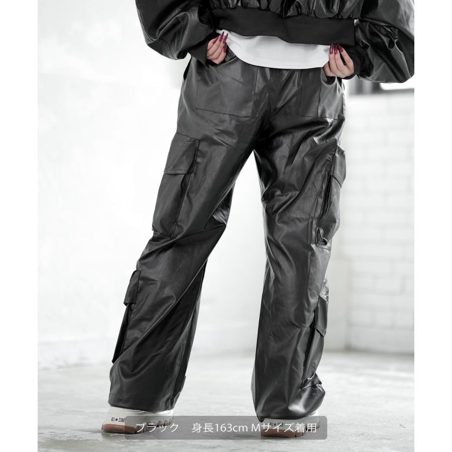 カーゴパンツ メンズ シンセティックレザー PUレザー 合成皮革 防風防寒 ワイドパンツ ストリート アメカジ 古着MIX 韓国 | improves | 12