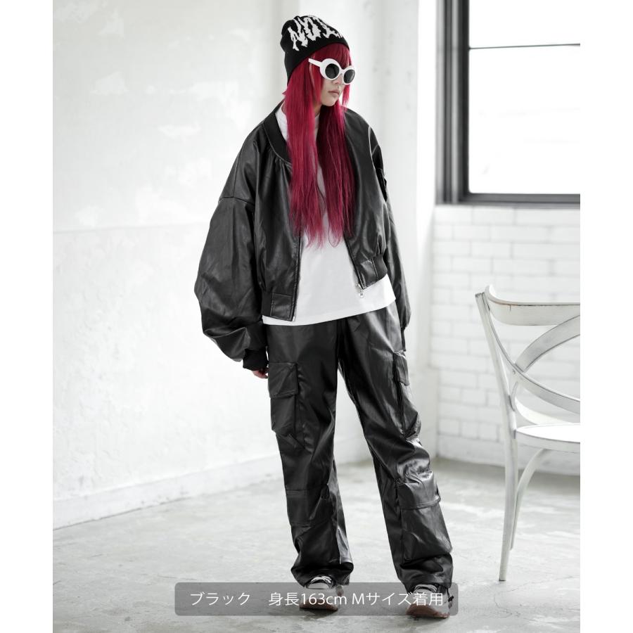 カーゴパンツ メンズ シンセティックレザー PUレザー 合成皮革 防風防寒 ワイドパンツ ストリート アメカジ 古着MIX 韓国 | improves | 14