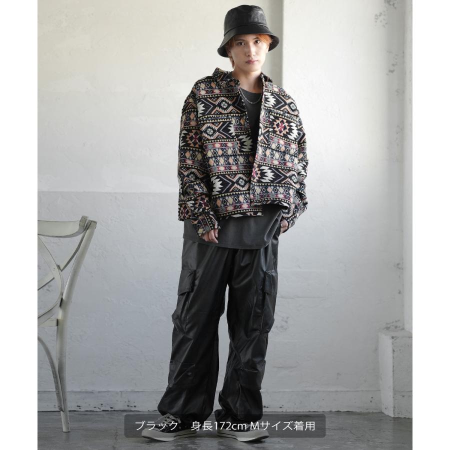 カーゴパンツ メンズ シンセティックレザー PUレザー 合成皮革 防風防寒 ワイドパンツ ストリート アメカジ 古着MIX 韓国 | improves | 16