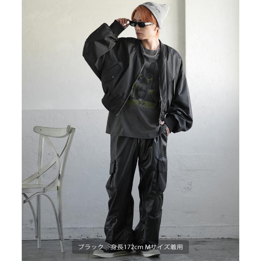 カーゴパンツ メンズ シンセティックレザー PUレザー 合成皮革 防風防寒 ワイドパンツ ストリート アメカジ 古着MIX 韓国 | improves | 17