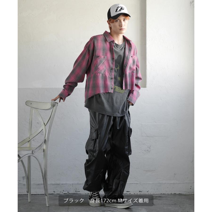 カーゴパンツ メンズ シンセティックレザー PUレザー 合成皮革 防風防寒 ワイドパンツ ストリート アメカジ 古着MIX 韓国 | improves | 18