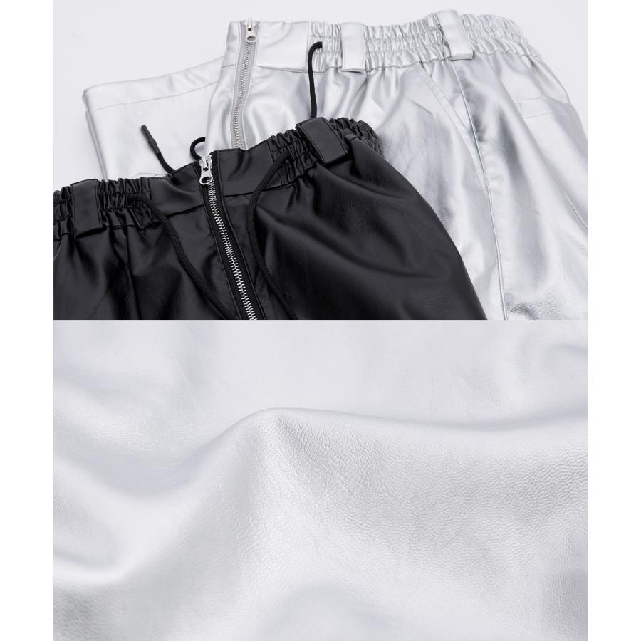 カーゴパンツ メンズ シンセティックレザー PUレザー 合成皮革 防風防寒 ワイドパンツ ストリート アメカジ 古着MIX 韓国 | improves | 19