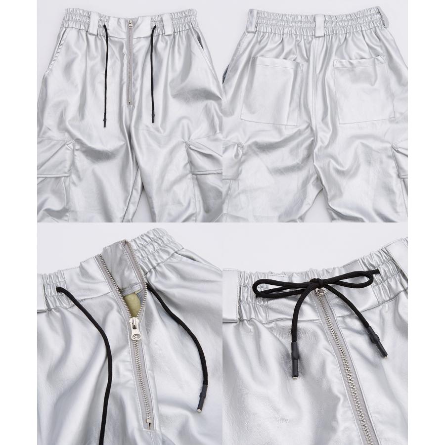 カーゴパンツ メンズ シンセティックレザー PUレザー 合成皮革 防風防寒 ワイドパンツ ストリート アメカジ 古着MIX 韓国 | improves | 20