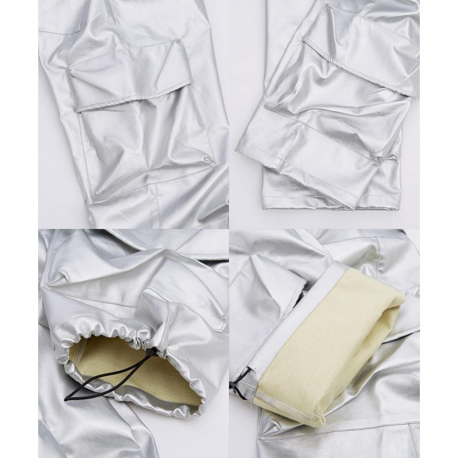 カーゴパンツ メンズ シンセティックレザー PUレザー 合成皮革 防風防寒 ワイドパンツ ストリート アメカジ 古着MIX 韓国 | improves | 21