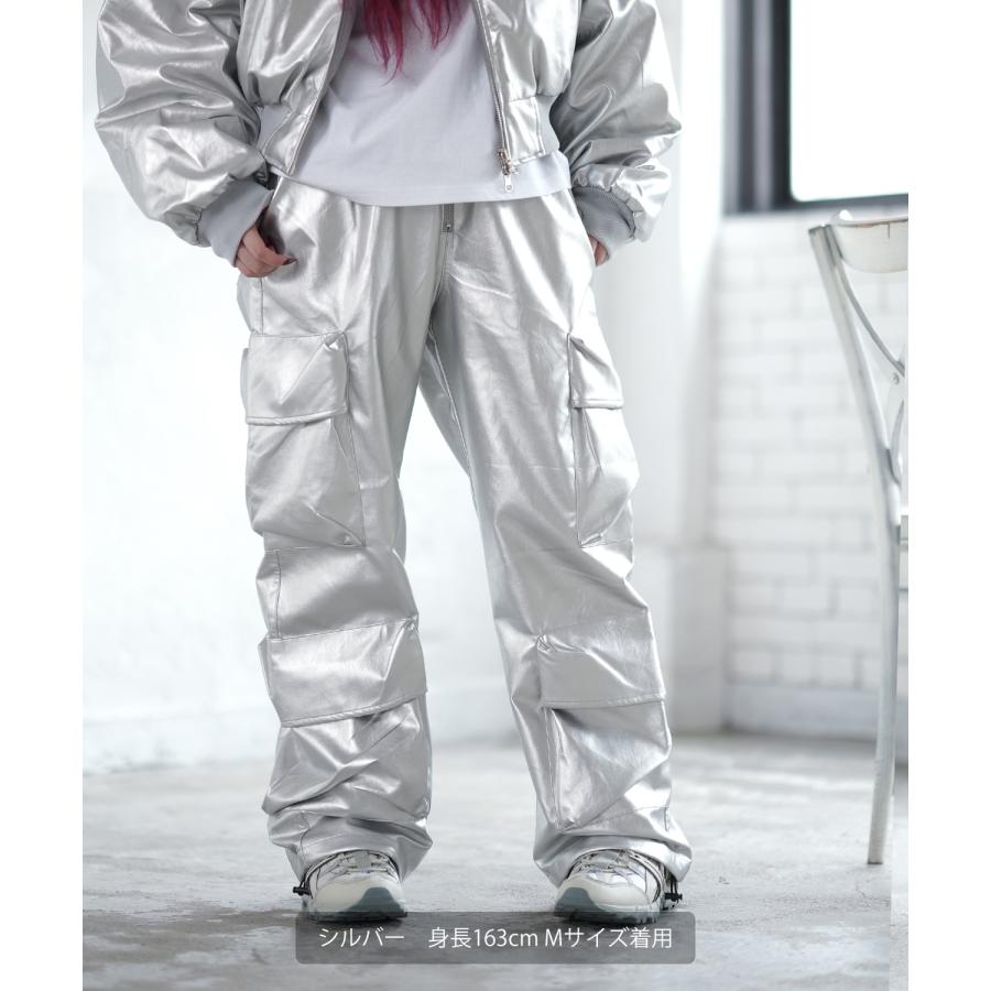 カーゴパンツ メンズ シンセティックレザー PUレザー 合成皮革 防風防寒 ワイドパンツ ストリート アメカジ 古着MIX 韓国 | improves | 05