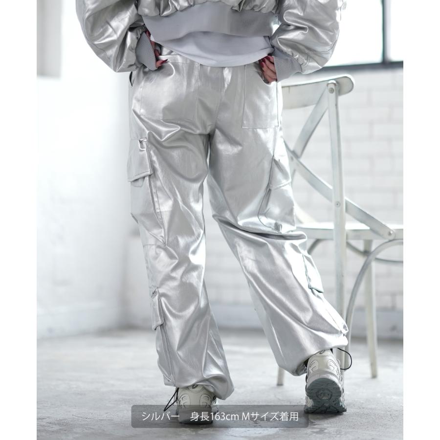 カーゴパンツ メンズ シンセティックレザー PUレザー 合成皮革 防風防寒 ワイドパンツ ストリート アメカジ 古着MIX 韓国 | improves | 06