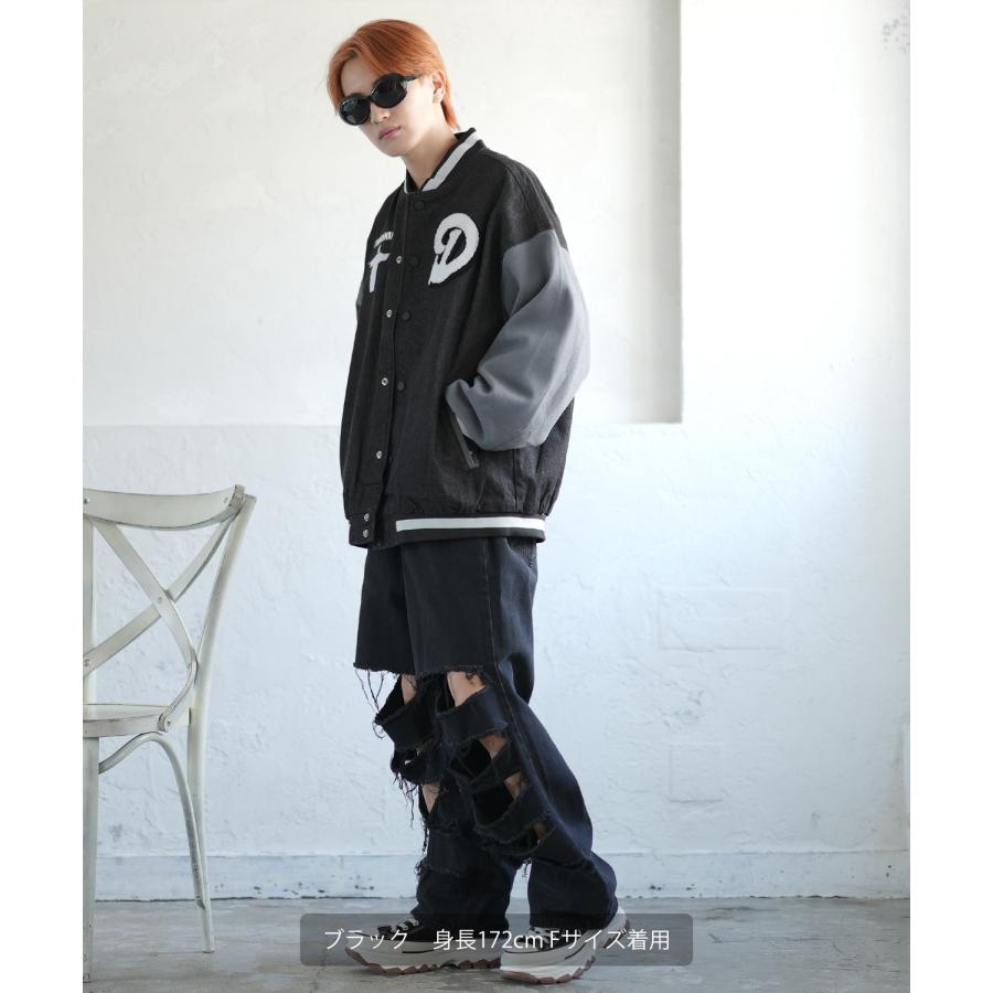 スタジャン メンズ デニムジャケットサガラ 刺しゅうデザイン スタジアムジャンパー ブルゾン ストリート カジュアル アメカジ 古着MIX 韓国 | improves | 12