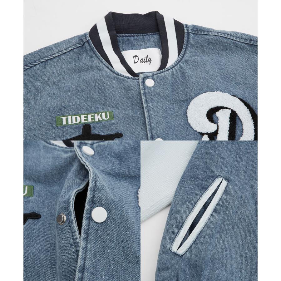 スタジャン メンズ デニムジャケットサガラ 刺しゅうデザイン スタジアムジャンパー ブルゾン ストリート カジュアル アメカジ 古着MIX 韓国 | improves | 15