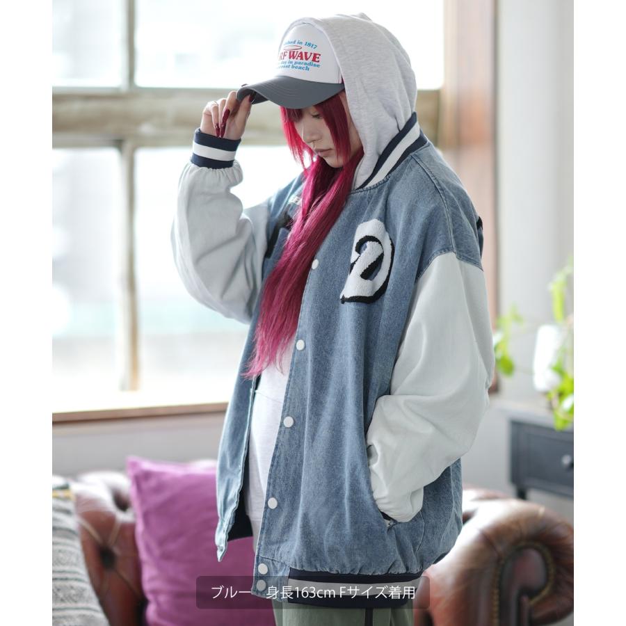 スタジャン メンズ デニムジャケットサガラ 刺しゅうデザイン スタジアムジャンパー ブルゾン ストリート カジュアル アメカジ 古着MIX 韓国 | improves | 05