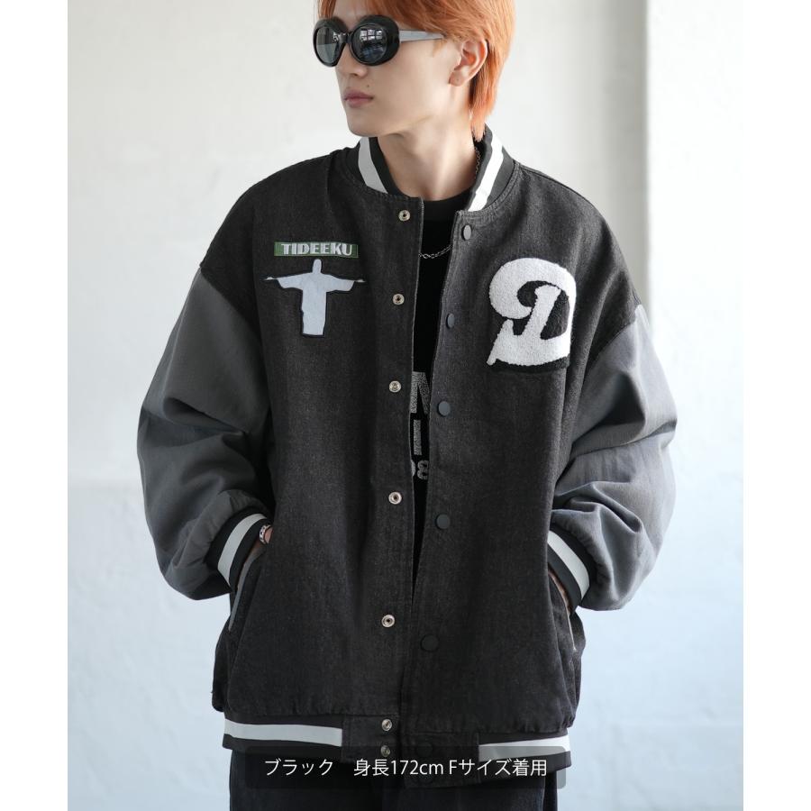 スタジャン メンズ デニムジャケットサガラ 刺しゅうデザイン スタジアムジャンパー ブルゾン ストリート カジュアル アメカジ 古着MIX 韓国 | improves | 08