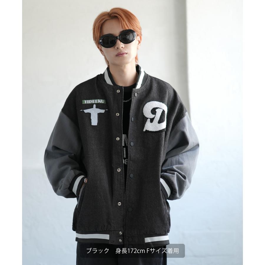 スタジャン メンズ デニムジャケットサガラ 刺しゅうデザイン スタジアムジャンパー ブルゾン ストリート カジュアル アメカジ 古着MIX 韓国 | improves | 10