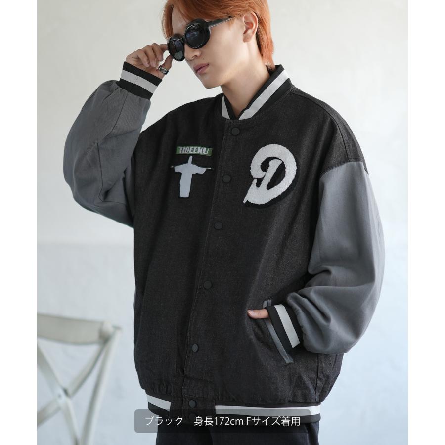 スタジャン メンズ デニムジャケットサガラ 刺しゅうデザイン スタジアムジャンパー ブルゾン ストリート カジュアル アメカジ 古着MIX 韓国 | improves | 11