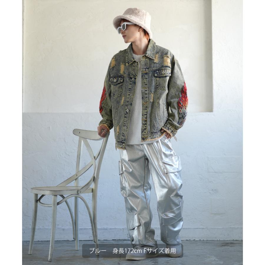デニムジャケット メンズ ダメージ加工 刺しゅうデザイン Gジャン ジージャン ストリート カジュアル アメカジ 古着MIX 韓国 | improves | 05
