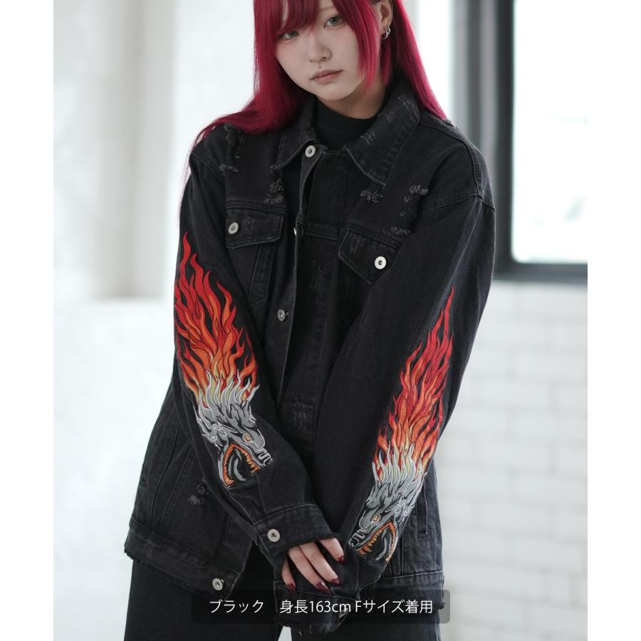 デニムジャケット メンズ ダメージ加工 刺しゅうデザイン Gジャン ジージャン ストリート カジュアル アメカジ 古着MIX 韓国 | improves | 06