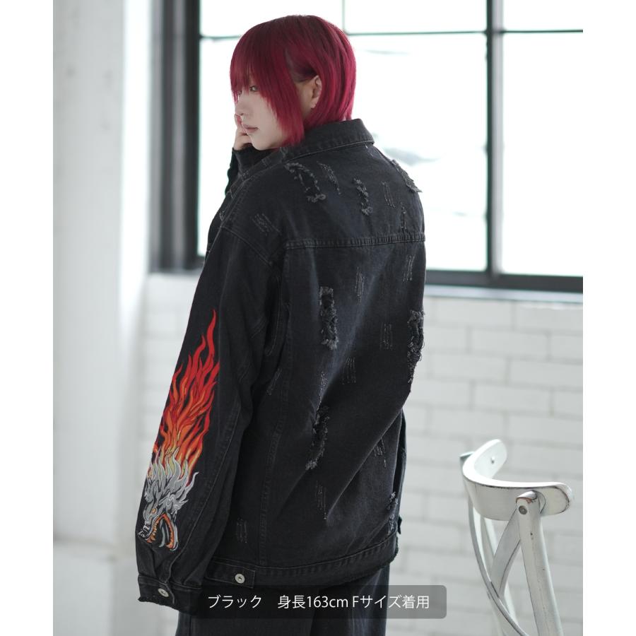 デニムジャケット メンズ ダメージ加工 刺しゅうデザイン Gジャン ジージャン ストリート カジュアル アメカジ 古着MIX 韓国 | improves | 08