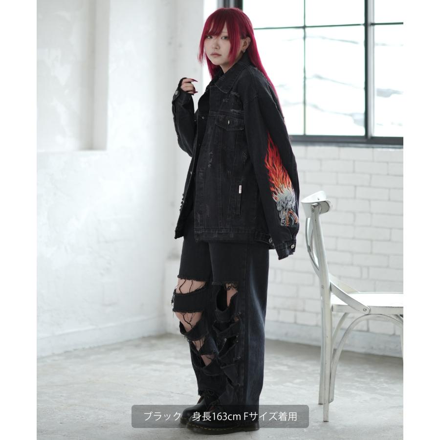 デニムジャケット メンズ ダメージ加工 刺しゅうデザイン Gジャン ジージャン ストリート カジュアル アメカジ 古着MIX 韓国 | improves | 09