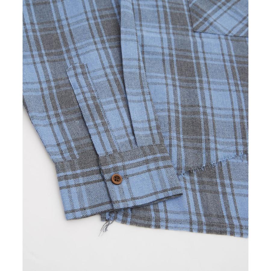 シェックシャツ メンズ 切りっぱなし ショート丈 長袖シャツ ストリート アメカジ 古着MIX 韓国ファッション レッド ブルー | improves | 13