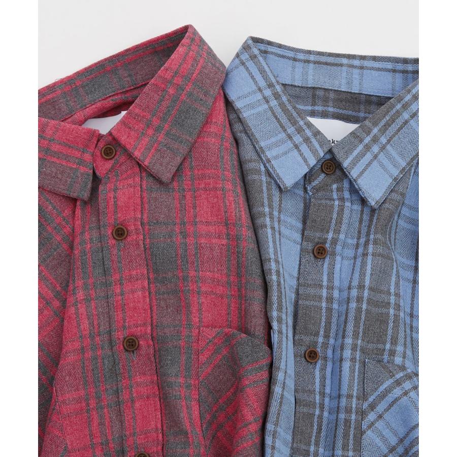 シェックシャツ メンズ 切りっぱなし ショート丈 長袖シャツ ストリート アメカジ 古着MIX 韓国ファッション レッド ブルー | improves | 10
