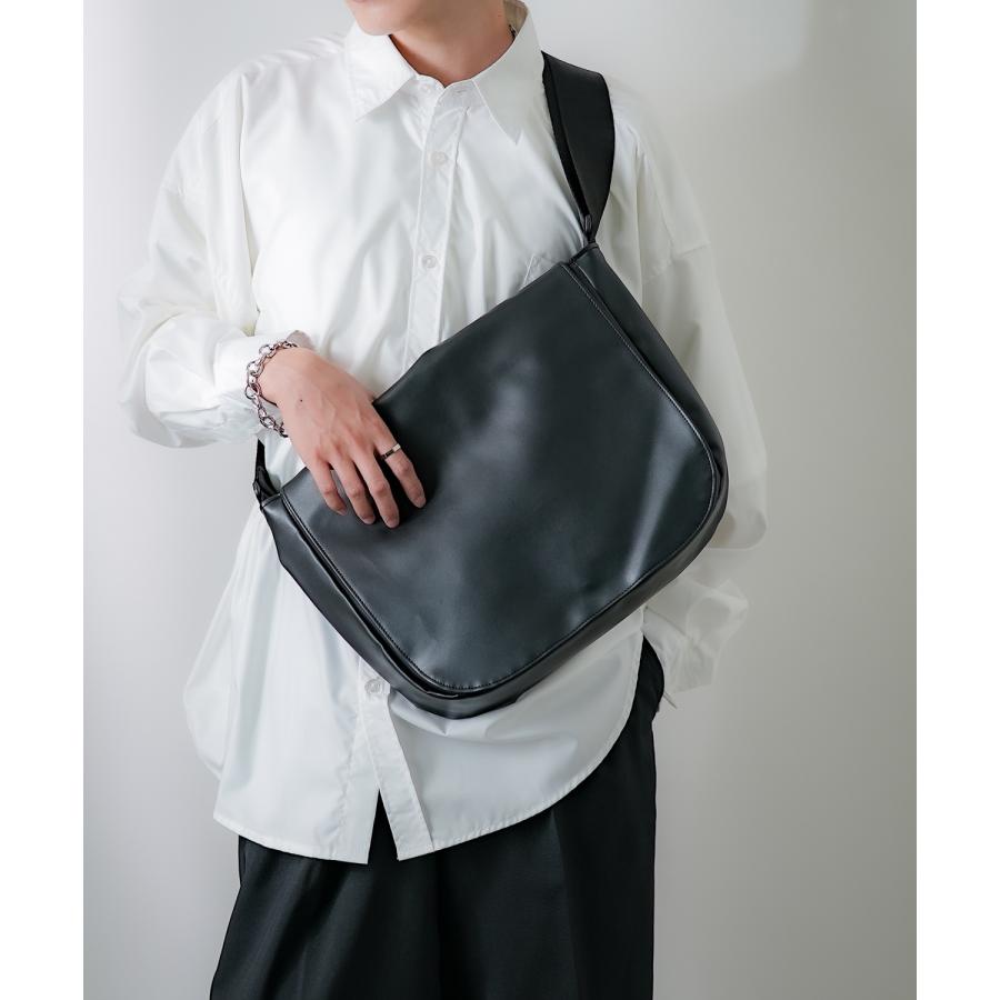 ショルダーバッグ メンズ シンセティックレザー PUレザー 合成皮革 カバン 鞄 通学 通勤 旅行 ストリート カジュアル 古着MIX 韓国ファッション ブラック | improves | 02