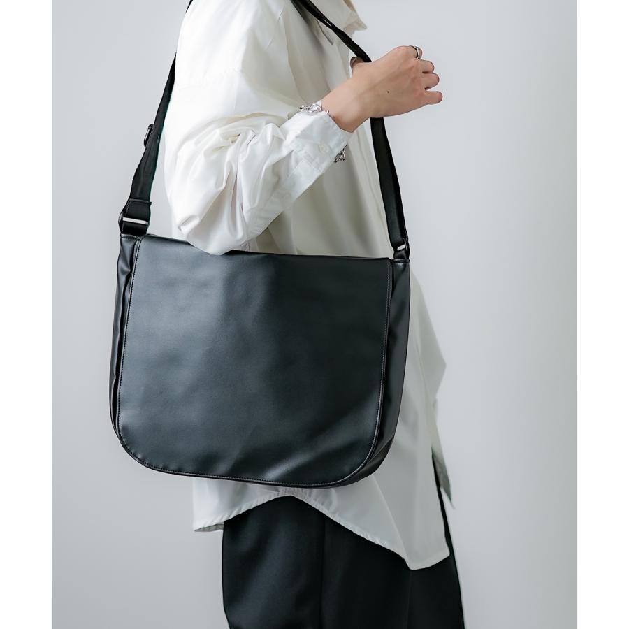 ショルダーバッグ メンズ シンセティックレザー PUレザー 合成皮革 カバン 鞄 通学 通勤 旅行 ストリート カジュアル 古着MIX 韓国ファッション ブラック | improves | 03