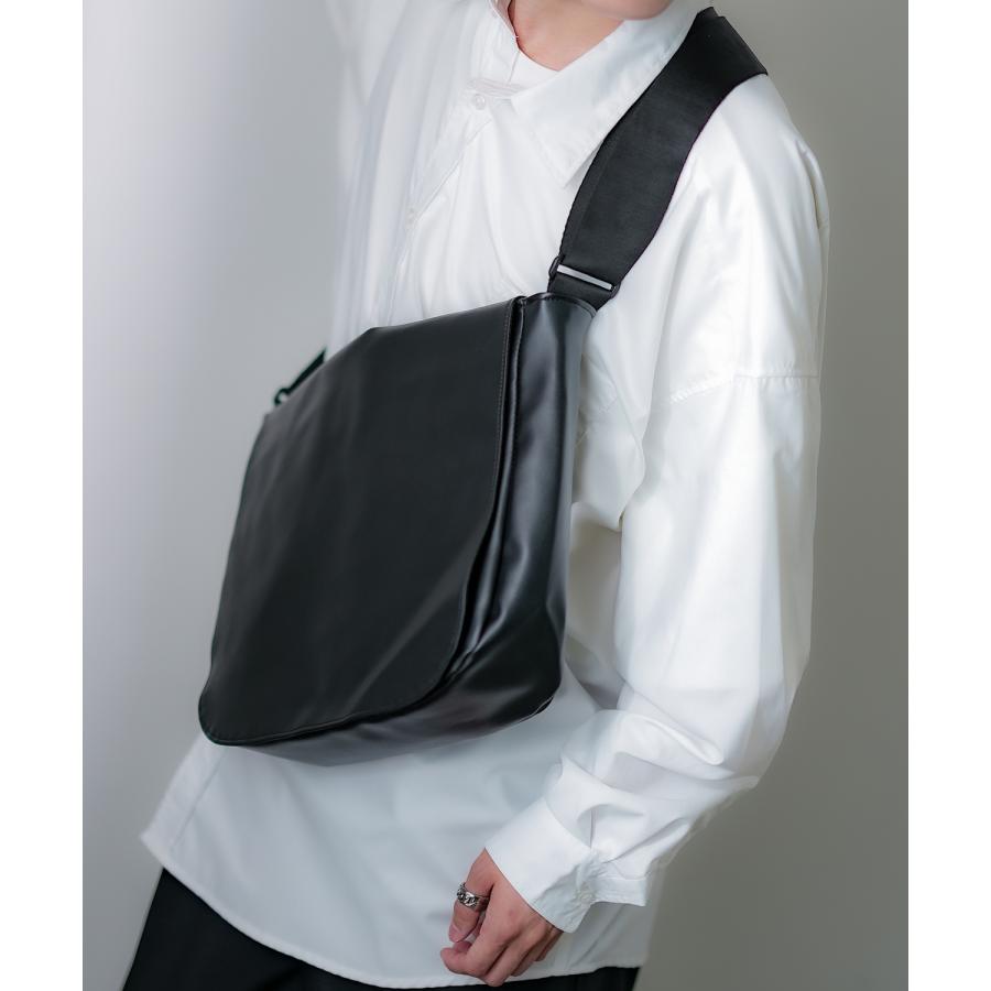 ショルダーバッグ メンズ シンセティックレザー PUレザー 合成皮革 カバン 鞄 通学 通勤 旅行 ストリート カジュアル 古着MIX 韓国ファッション ブラック | improves | 04