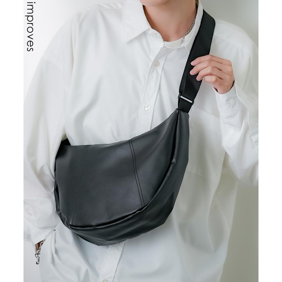 ショルダーバッグ メンズ シンセティックレザー PUレザー 合成皮革 カバン 鞄 通学 通勤 旅行 ストリート カジュアル 古着MIX 韓国ファッション ブラック | improves