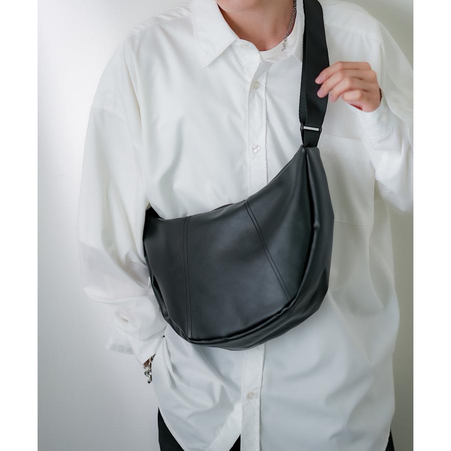 ショルダーバッグ メンズ シンセティックレザー PUレザー 合成皮革 カバン 鞄 通学 通勤 旅行 ストリート カジュアル 古着MIX 韓国ファッション ブラック | improves | 02