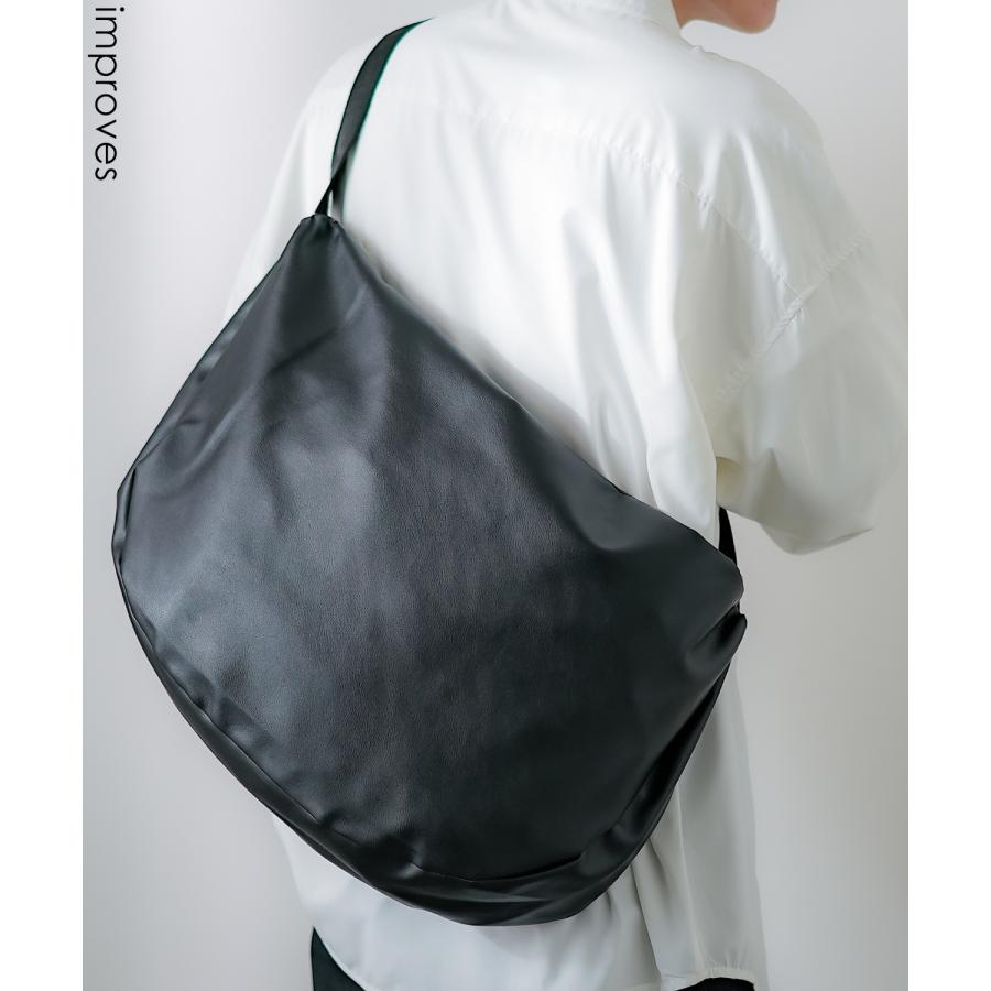 ショルダーバッグ メンズ シンセティックレザー PUレザー 合成皮革 カバン 鞄 通学 通勤 旅行 ストリート カジュアル 古着MIX 韓国ファッション ブラック | improves