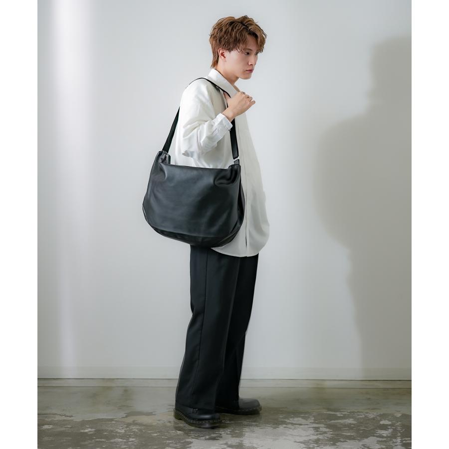 ショルダーバッグ メンズ シンセティックレザー PUレザー 合成皮革 カバン 鞄 通学 通勤 旅行 ストリート カジュアル 古着MIX 韓国ファッション ブラック | improves | 05