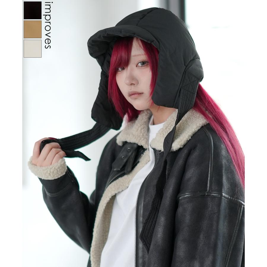 フライトキャップ メンズ ユニセックス 中綿入り 耳当て キャップ ストリート 原宿系 古着MIX 韓国ファッション ブラック ホワイト ベージュ | improves