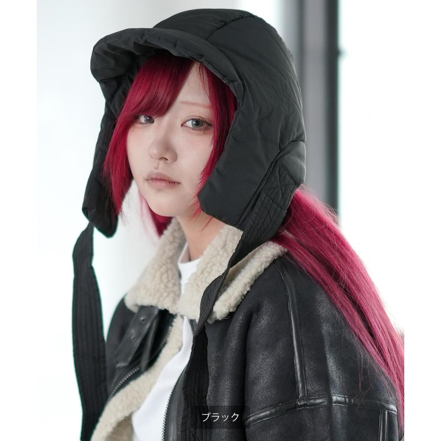 フライトキャップ メンズ ユニセックス 中綿入り 耳当て キャップ ストリート 原宿系 古着MIX 韓国ファッション ブラック ホワイト ベージュ | improves | 05