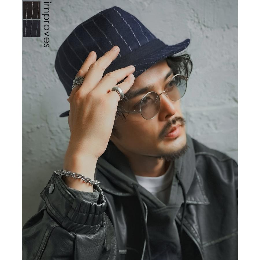 ハット メンズ 中折 ストライプ柄 帽子 セレクト トラディショナル 大人カジュアル キレイめ シンプル ベーシック アメカジ 古着MIX 韓国ファッション | improves