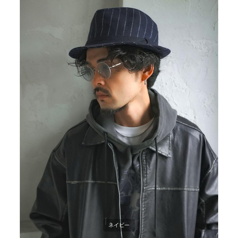 ハット メンズ 中折 ストライプ柄 帽子 セレクト トラディショナル 大人カジュアル キレイめ シンプル ベーシック アメカジ 古着MIX 韓国ファッション | improves | 03