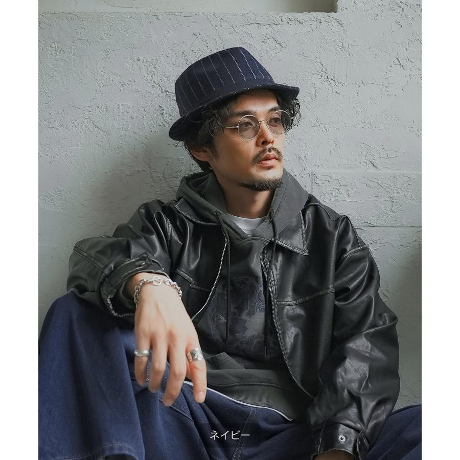 ハット メンズ 中折 ストライプ柄 帽子 セレクト トラディショナル 大人カジュアル キレイめ シンプル ベーシック アメカジ 古着MIX 韓国ファッション | improves | 04