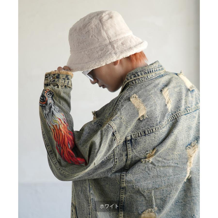 ハット メンズ ファー バケットハット 帽子 ストリート カジュアル アメカジ 古着MIX 韓国ファッション ベージュ ホワイト ブラック | improves | 09