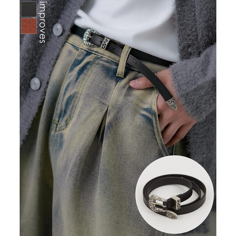 ベルト メンズ PUレザー シンセティックレザー 合成皮革 ウェスタン ベルト アメカジ カジュアル 古着MIX スケーター ストリート 韓国ファッション | improves
