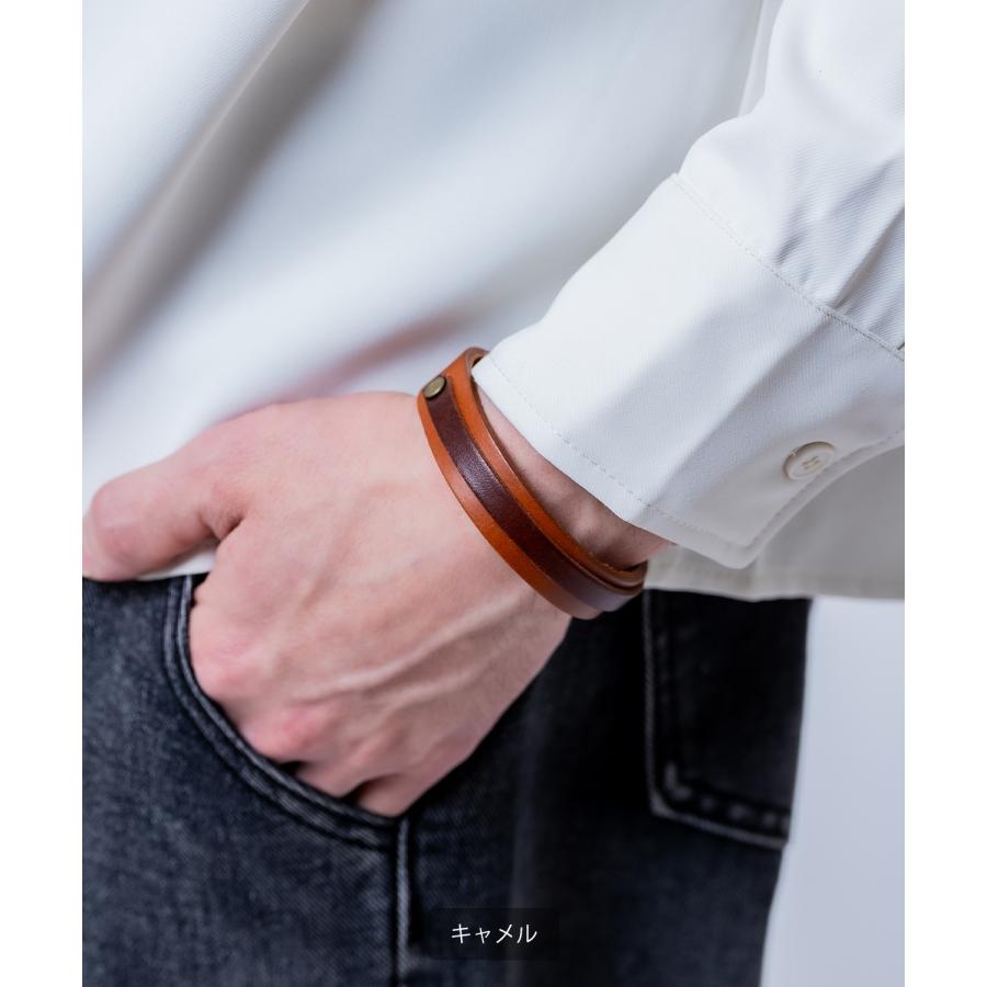 ブレスレット メンズ レディース レザー 本革風 バングル 2連 デザイン アクセサリー ペア ユニセックス ギフト プレゼント カジュアル モード 腕輪 | improves | 04