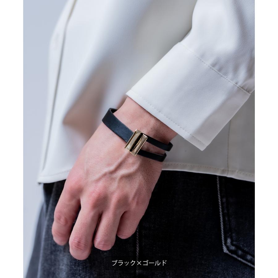 ブレスレット フェイクレザー メンズ レディース 2重巻き バックル バングル 合皮 腕輪 アクセサリー モード ストリート 韓国ファッション 黒 | improves | 03